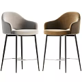 Modern Velvet Upholstered Bar Stools With Armrests And Black Metal Legs