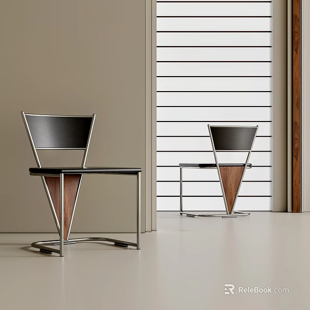 Modern Single Chair With Metal Frame And Wooden Accents In Minimalist Home Interior Design 3d model 