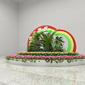 Roadside Landscape Facilities With Circular Flower Bed Various Plants Flowers And Animal Statues