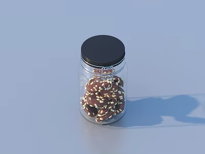 Transparent Glass Jar With Black Lid For Storing Chocolate Cookies With Sesame Seeds 3d model