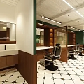 Vintage Style Beauty Hair Salon Interior Design With Warm Wood Decorations And Comfortable Barber Chairs