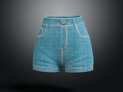 High Waisted Blue Denim Shorts With Front Pockets And Button Closure 3d model