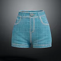 High Waisted Blue Denim Shorts With Front Pockets And Button Closure 3d model