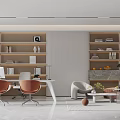 Modern Office Interior With Desks Bookshelves Sofa And Coffee Table