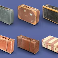Vintage Suitcases with Various Colors Classic Patterns and Retro Design Elements 3d model