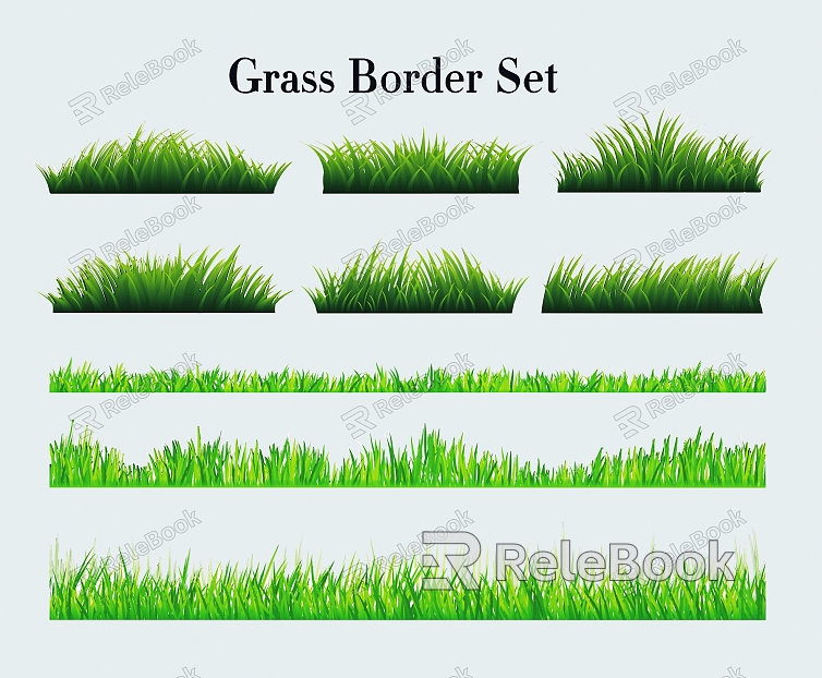 Hand-painted green small grass flowers weeds grass grass grass green lawn meadow pattern silhouette illustration elements model