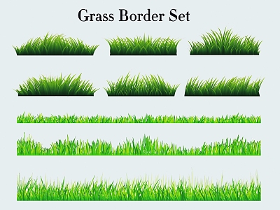 Hand-painted green small grass flowers weeds grass green lawn meadow pattern silhouette illustration elements model