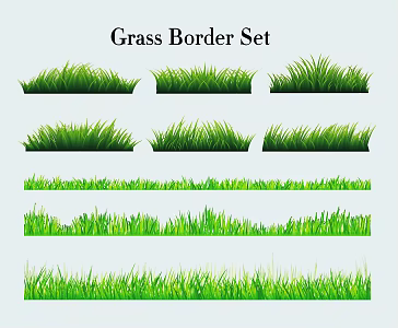 Hand-painted green small grass flowers weeds grass green lawn meadow pattern silhouette illustration elements 3d model