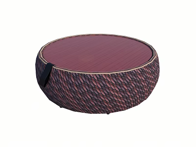 Modern Round Woven Coffee Table With Brown Flat Top And Textured Base Design 3d model
