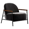 Modern Brown Single Sofa With Wooden Armrests Black Metal Legs And Upholstered Design
