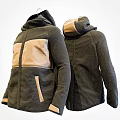Two Tone Dark Green And Beige Hooded Jacket With Front Pocket Front And Back View
