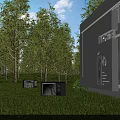 Garden Landscape Design With Green Grass Trees Modern Structure And Outdoor Installations