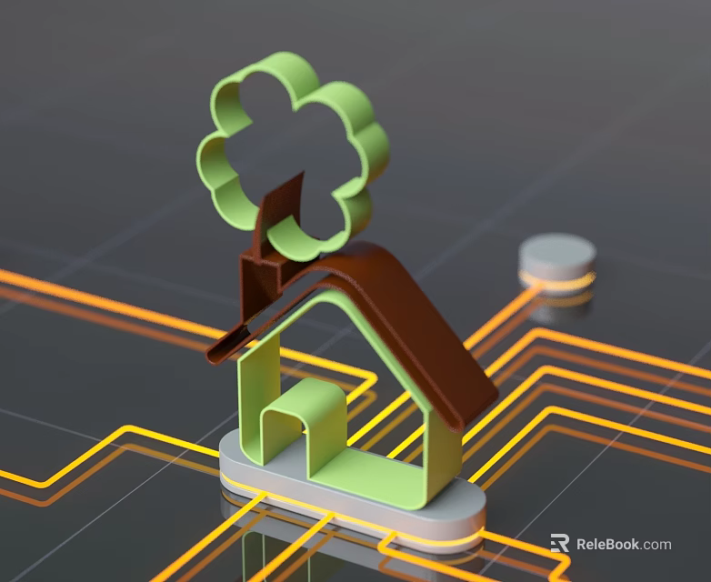 Modern Commercial Equipment With Green Roof Structure Grid Background And Orange Lines 3d model 