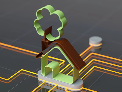 Modern Commercial Equipment With Green Roof Structure Grid Background And Orange Lines 3d model