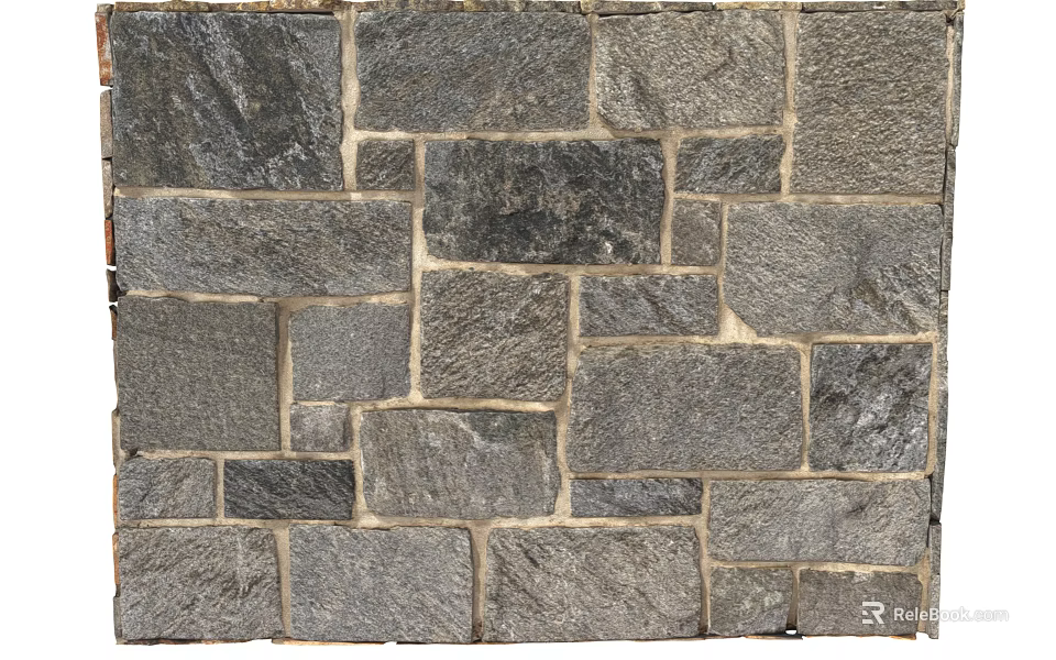 Building Exterior Wall Featuring Gray Stone Blocks With Natural Textured Surface 3d model 