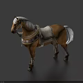 Brown Horse With White Mane And Tail Wearing Decorative Saddle And Harness