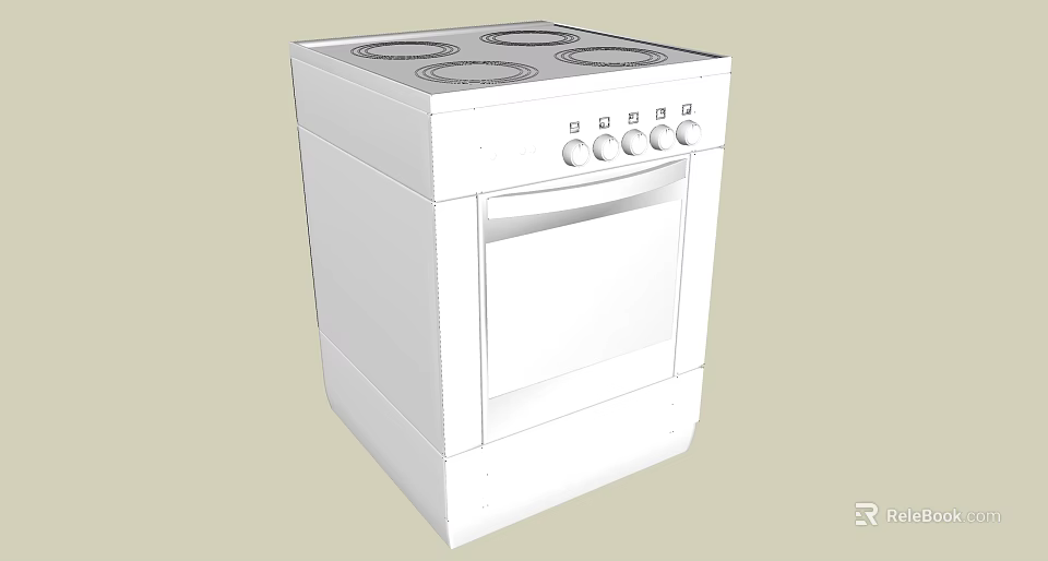 White Electric Stove Oven Combo Kitchen Appliance With Four Burners And Knobs 3d model 