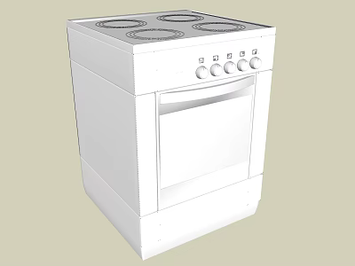 White Electric Stove Oven Combo Kitchen Appliance With Four Burners And Knobs 3d model