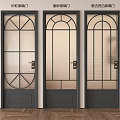 Modern Swing Doors with Geometric Glass Patterns Black Frames Brushed Gold Handles 3d model