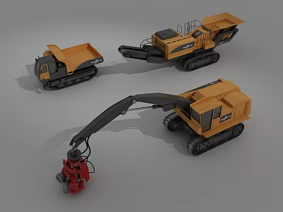Yellow Tracked Utility Vehicles With Dump Crushing And Excavating Functions 3d model