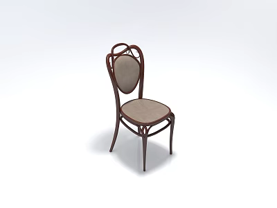 Vintage Single Chair With Dark Brown Wooden Frame And Upholstered Seat 3d model