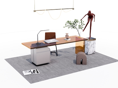 Modern Office Table and Chair Acrylic Office Table and Chair 3d model