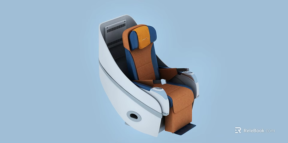 Modern Airline Seat Design With Brown Blue Upholstery And White Frame 3d model 