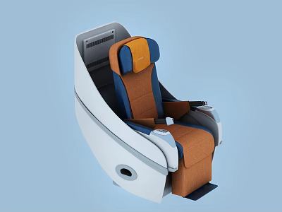 Modern Airline Seat Design With Brown Blue Upholstery And White Frame 3d model