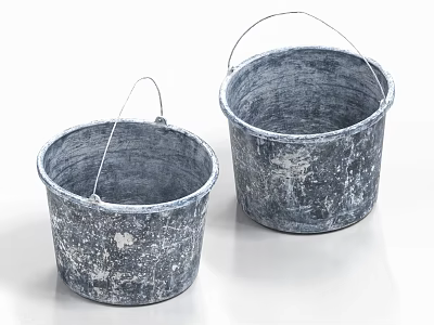 Two Gray Blue Ceramic Vessels With Metal Handles And Distressed Texture For Home Decor 3d model