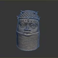 Traditional Head Sculpture Carving with Textured Surface Spiked Crown and Facial Features 3d model