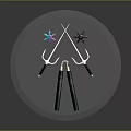 Traditional Martial Arts Weapons Including Shuriken Trident And Nunchaku With Decorative Handles