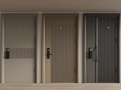 Modern Security Doors Design With Light Gray Beige Dark Gray Panels And Vertical Stripes 3d model