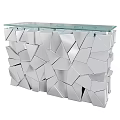 Modern Silver Geometric Console Table With Clear Glass Top And Angular Panels 3d model
