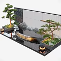 Tranquil Water Fountain with Cascading Water Rockery Pine Trees and Stone Lanterns