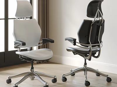 Modern White and Black Office Chair with Ergonomic Design Metal Base and Wheels 3d model