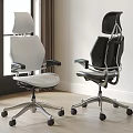 Modern White and Black Office Chair with Ergonomic Design Metal Base and Wheels
