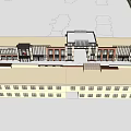 Modern Commercial Street With Row Buildings Continuous Storefronts And Pedestrian Walkway