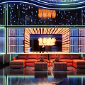 Futuristic KTV Lobby With Neon Lights And Robots