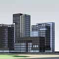 Modern High Rise Office Building Complex With Greenery And Surrounding Roads 3d model
