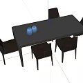 Modern Brown Leather Dining Table And Six Chairs Set With Blue Vases 3d model