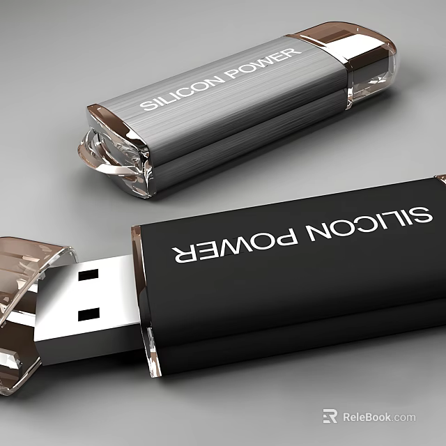 Silicon Power USB Flash Drive With Silver And Black Design Transparent Casing And Metallic Finish 3d model 