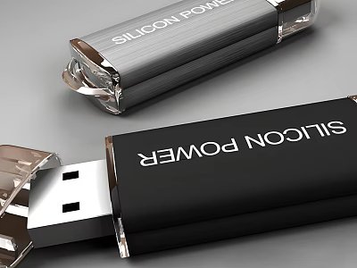 Silicon Power USB Flash Drive With Silver And Black Design Transparent Casing And Metallic Finish 3d model