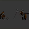 Vintage Military Rifles with Wooden Stocks Tripod Stand and Scope on Dark Reflective Surface