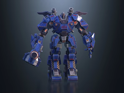 Blue Armored Mechanical Robot Game Movie Character With Wings And Weapons 3d model