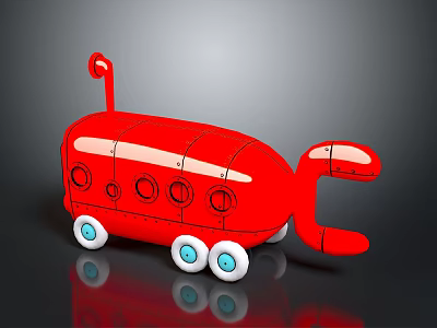 Red Cartoon Style Toy Vehicle With Round Windows White Wheels And Blue Centers 3d model