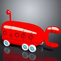 Red Cartoon Style Toy Vehicle With Round Windows White Wheels And Blue Centers