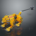Yellow Mechanical Tiger Character With Spiked Tail Sharp Claws And Armored Features 3d model