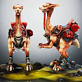 Mythical Fantasy Creatures With Decorative Saddles Red Packs On Rocky Ground And Stones