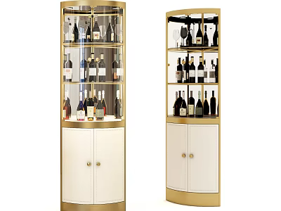 Modern Curved Wine Cabinet With Gold Frame White Doors And Glass Storage For Wine Bottles 3d model