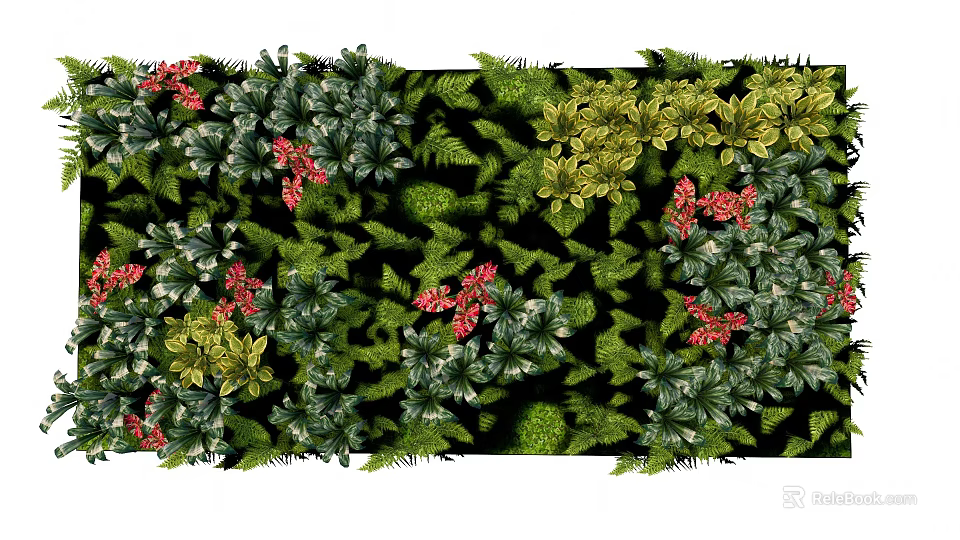 Living Wall Design with Green Foliage Red Blooms and Lush Plants 3d model 